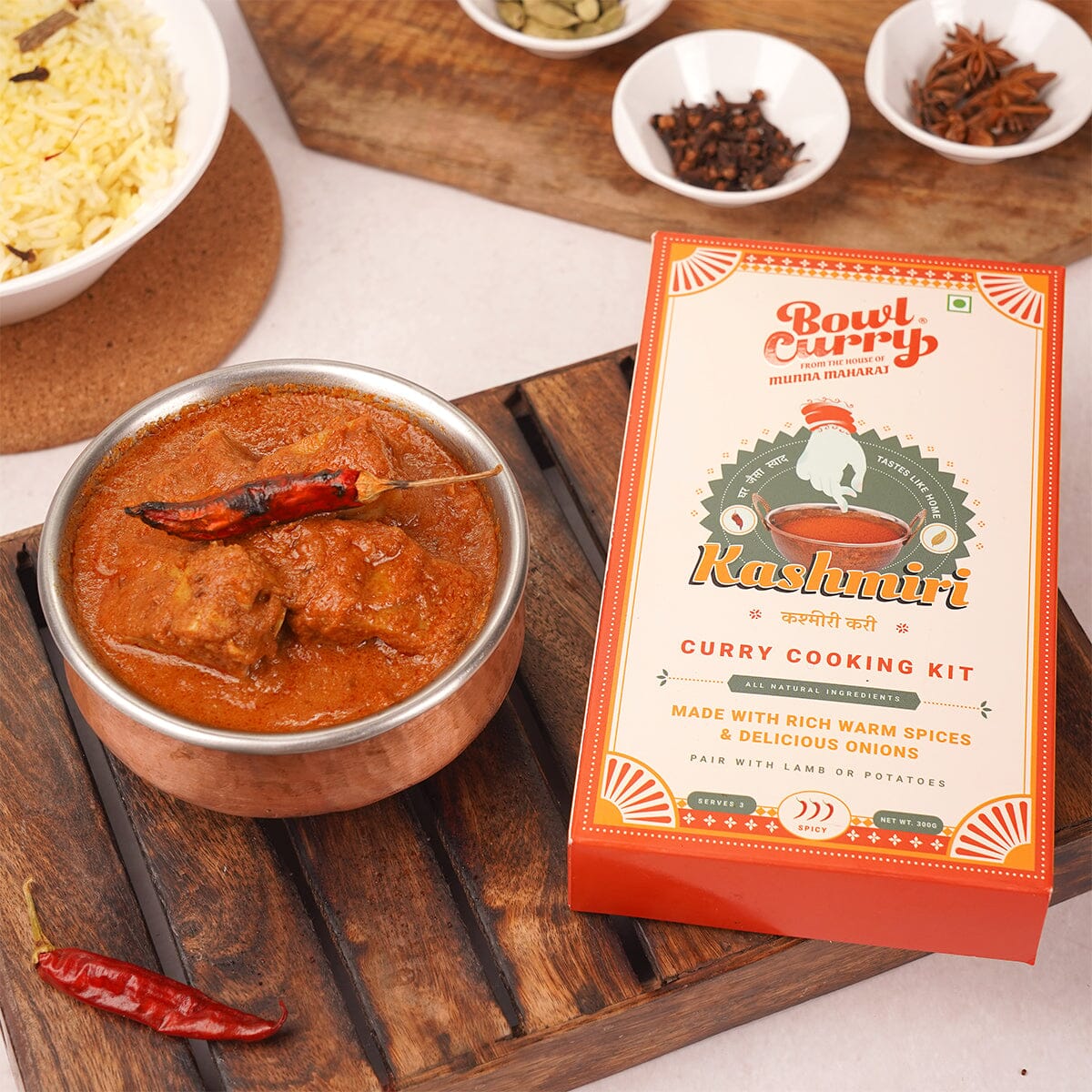 Bowl Curry Kashmiri Masala - Veg or Meat Curry Mix, Easy Meal Kit - 300g