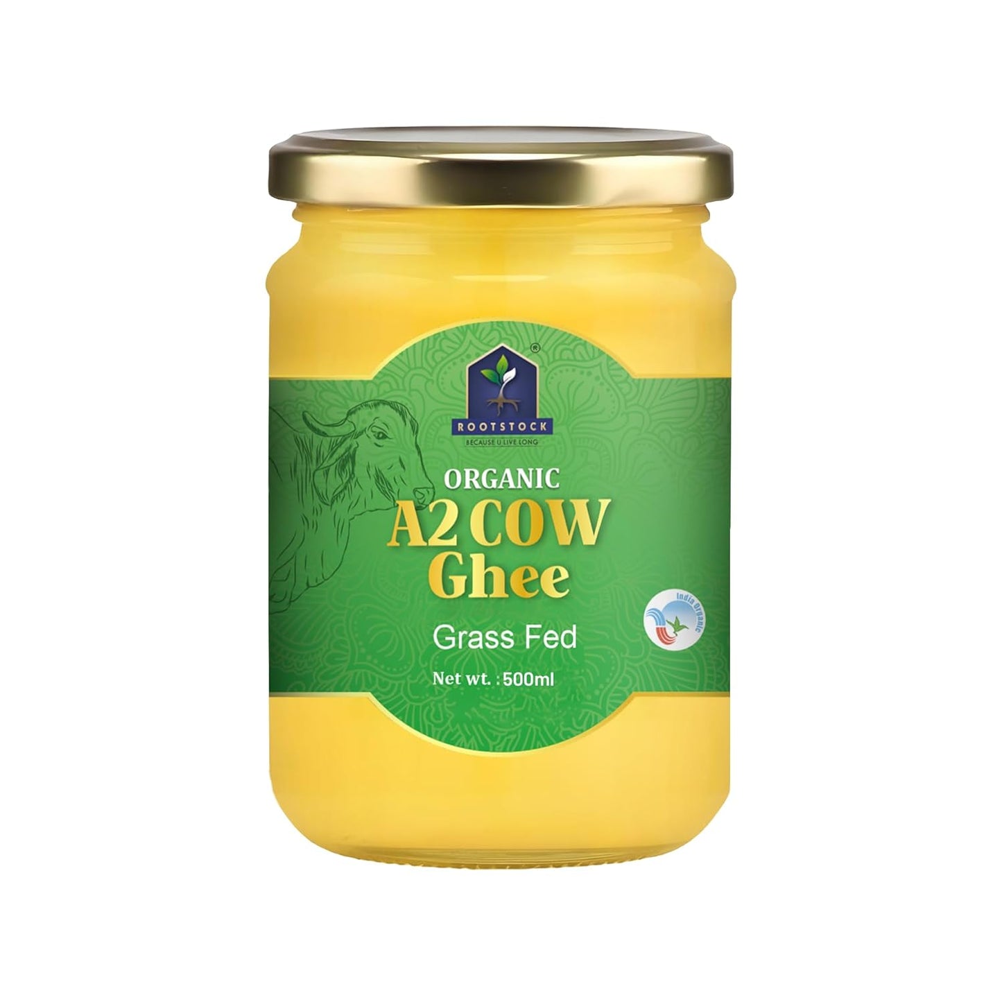 Rootstock Organic A2 Cow Ghee 150ml, 100% Pure and Natural A2 Cow Desi Ghee, Churned from Vedia Bilona Method, Grass-Fed and Hormone-Free, Rich in Nutrients and Omega-3