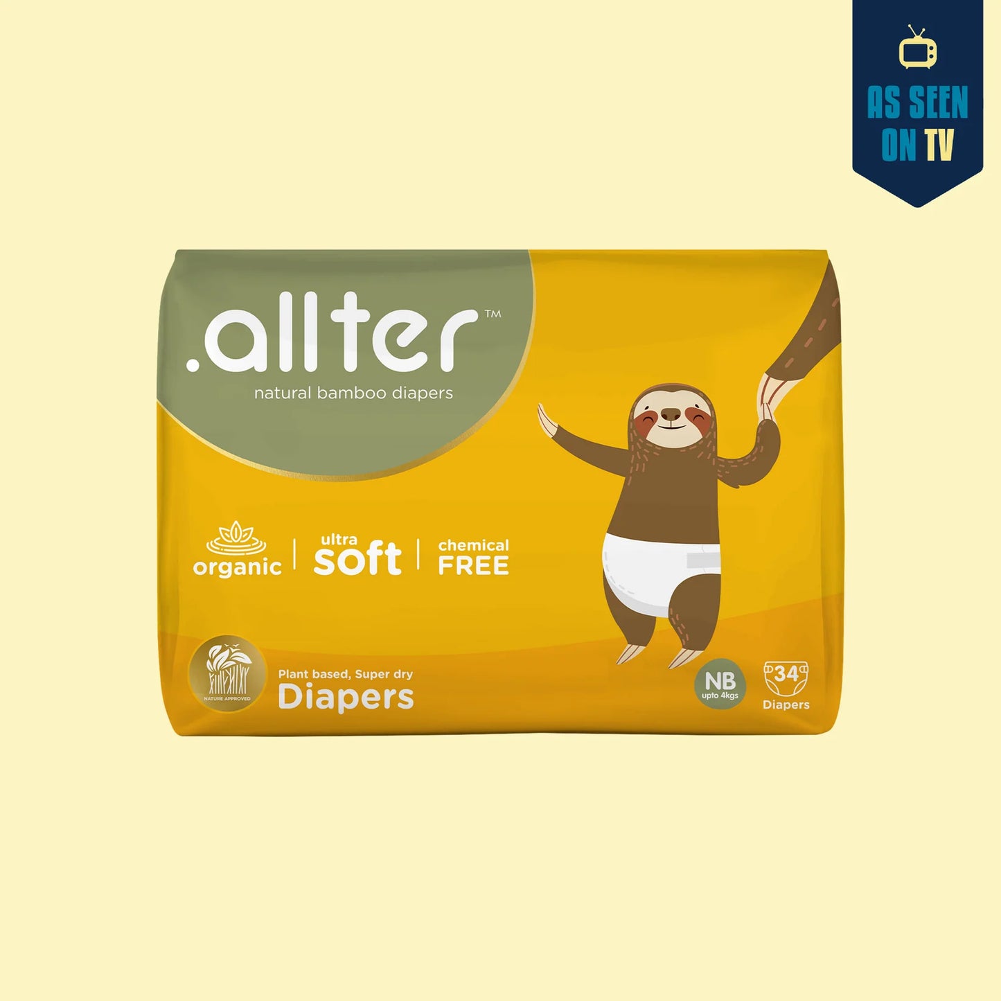 allter Organic Bamboo Diapers - New Born Size, upto 4kg, 68 Count - Rash Free, Super Dry, Taped Style