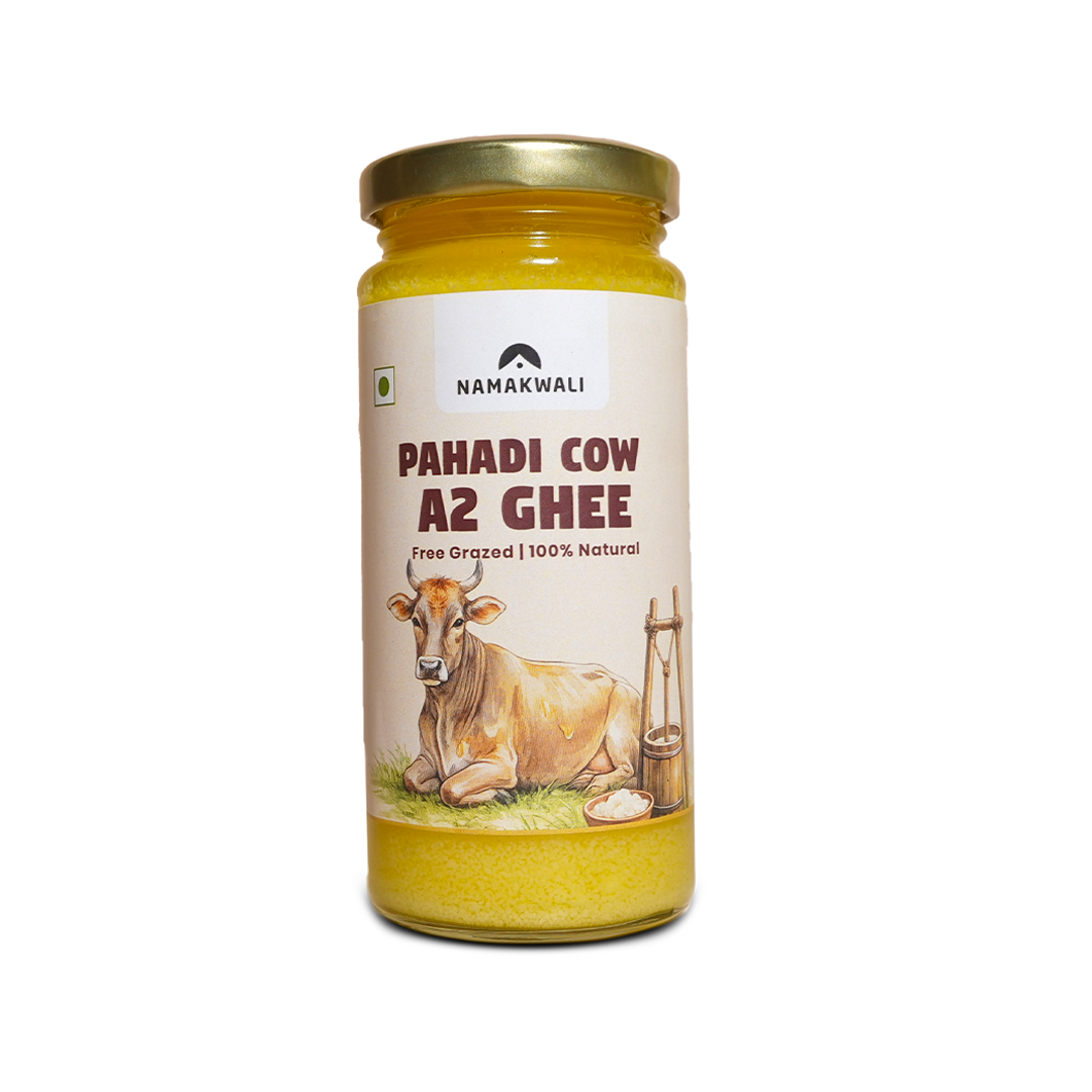 Namakwali A2 Pahadi Cow Ghee 250ml, Grassfed, Pure and Healthy Desi Cow Ghee, Granular (danedar) texture, Glass bottle (250ml)