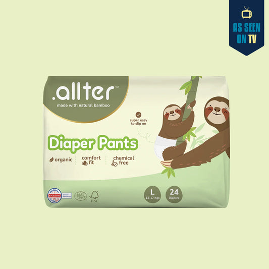 allter Organic Bamboo Pant Style Diapers - Large (13–17kg), 48 Count - Rash-Free, Ultra-Soft, Quick Absorb & Wetness Indicator