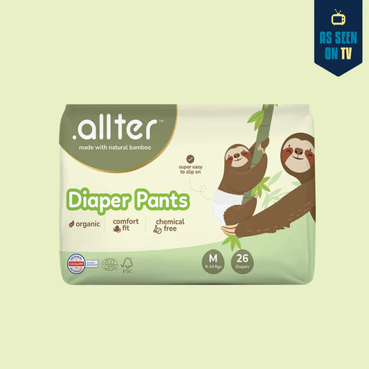 allter Organic Bamboo Pant Style Diapers - Medium (9–14kg), 52 Count - Rash-Free, Ultra-Soft, Quick Absorb & Wetness Indicator