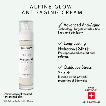 Belle Luce Organic Edelweiss and Glacier Water Day Cream - Moisturizing and Anti-aging 50ml