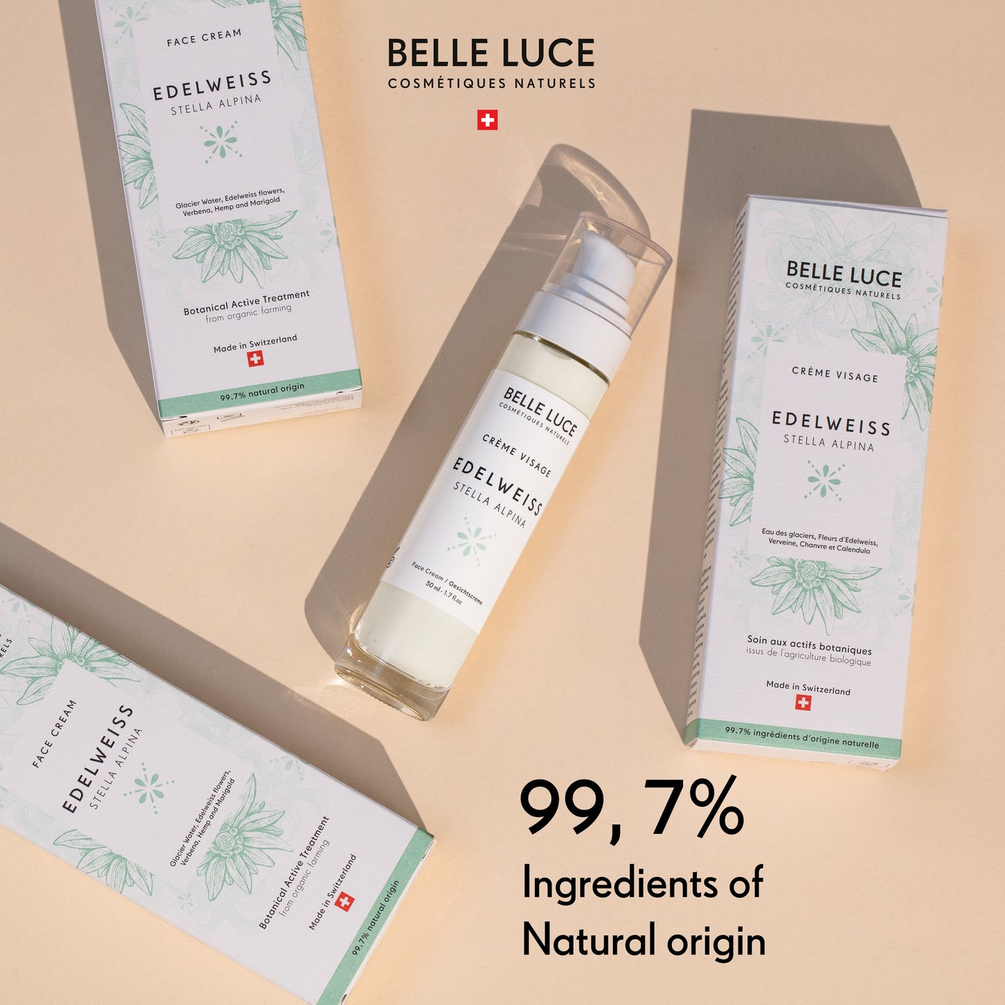 Belle Luce Organic Edelweiss and Glacier Water Day Cream - Moisturizing and Anti-aging 50ml