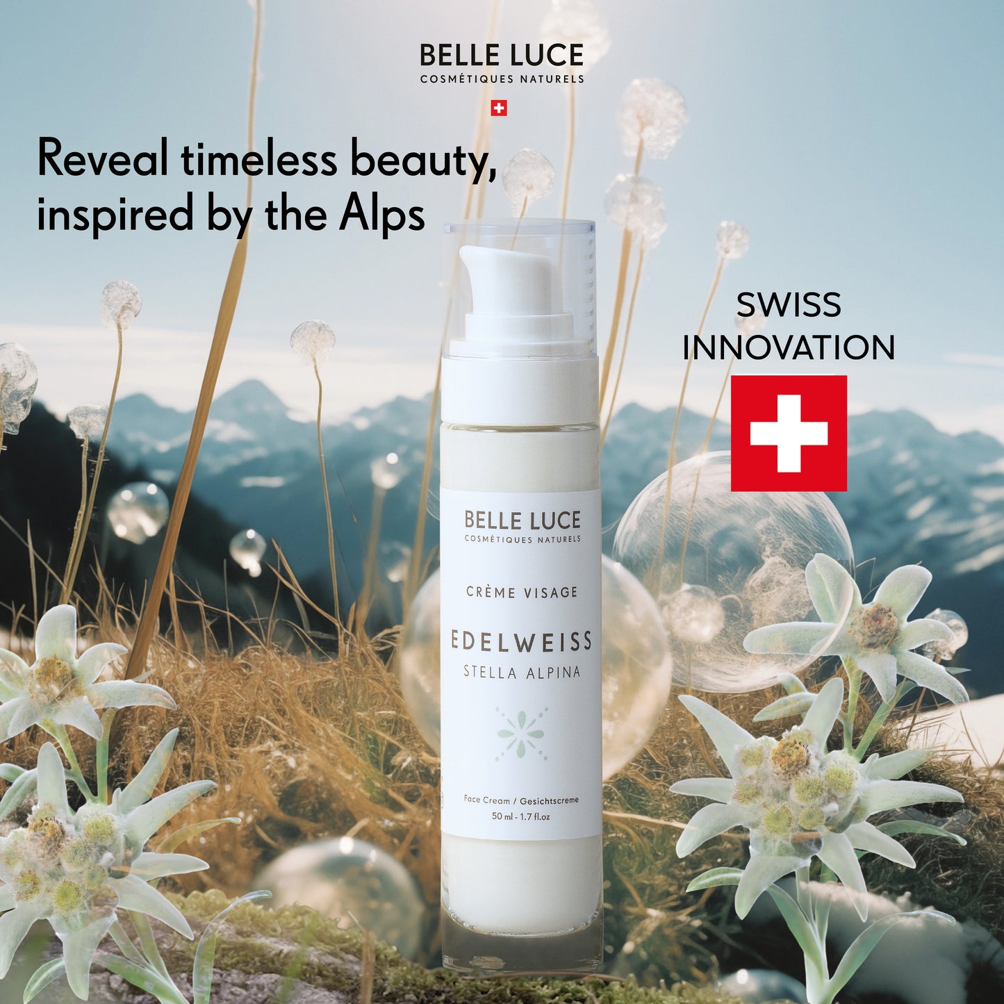 Belle Luce Organic Edelweiss and Glacier Water Day Cream - Moisturizing and Anti-aging 50ml