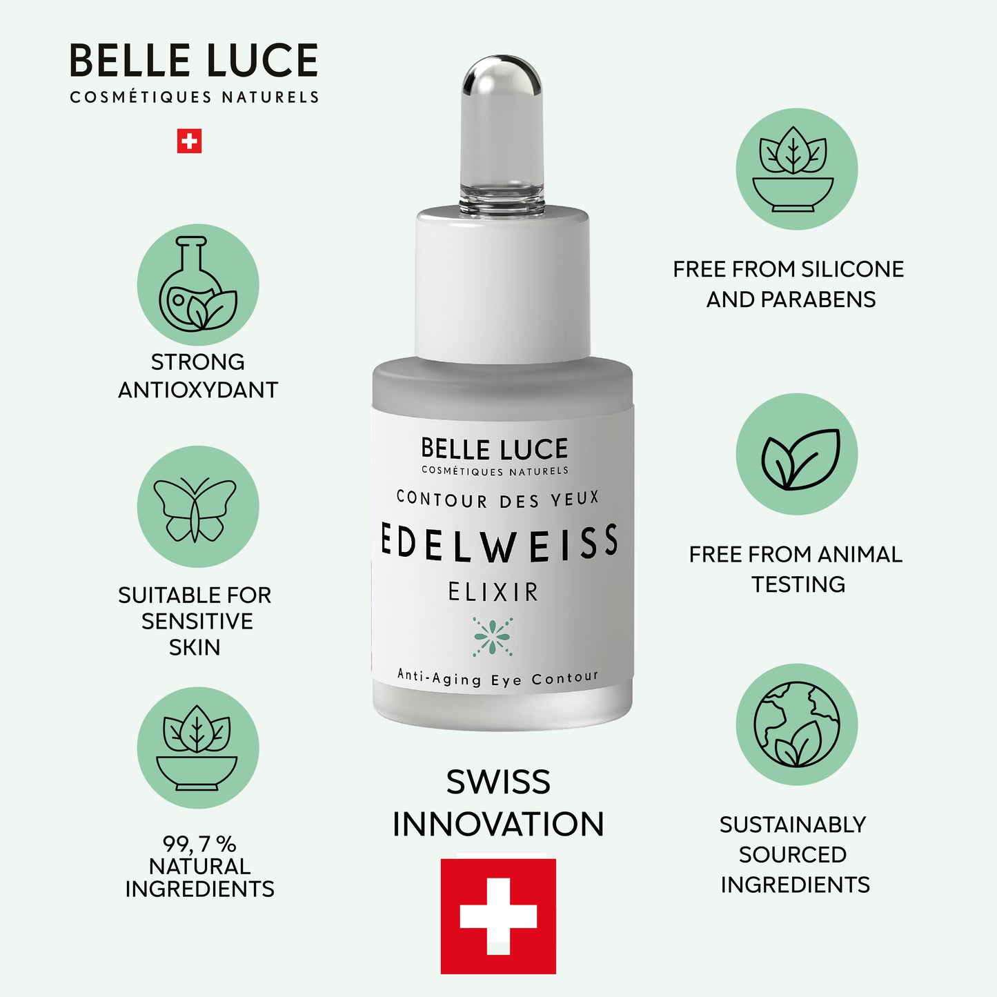 Belle Luce Organic Edelweiss Eye Contour Elixir For Anti-Aging & Sensitive Skin 15ml