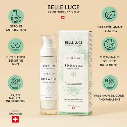 Belle Luce Organic Edelweiss and Glacier Water Day Cream - Moisturizing and Anti-aging 50ml