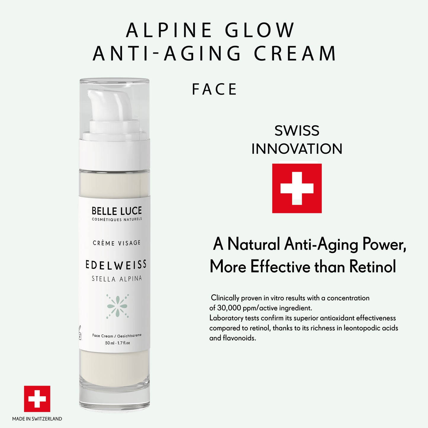 Belle Luce Organic Edelweiss and Glacier Water Day Cream - Moisturizing and Anti-aging 50ml