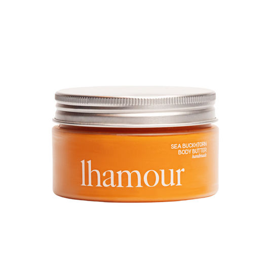 Lhamour Sea Buckthorn Body Butter 4.55 oz - Handmade Balm with Shea, Rosehip & Coconut Oil for Dry Skin